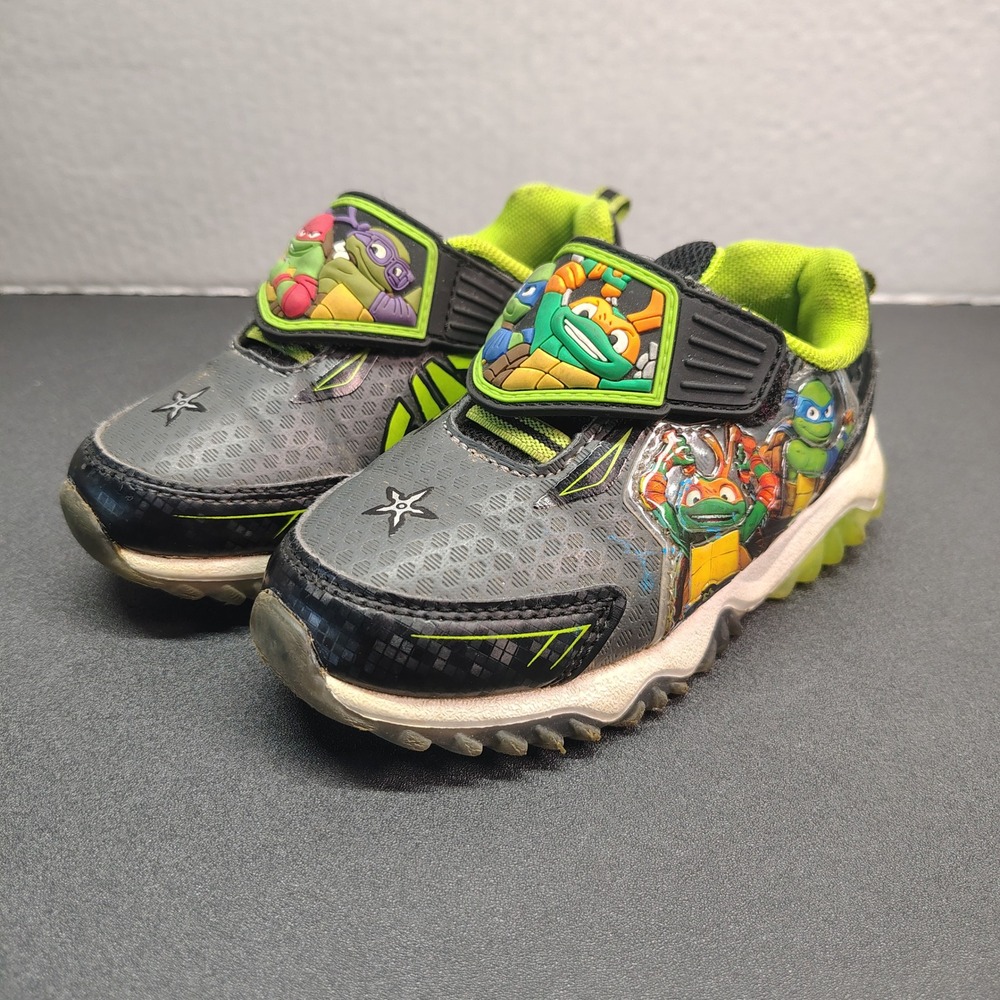 Nickelodeon TMNT Sneakers Kids Size 8 Grey Black Green Light Up Shoes